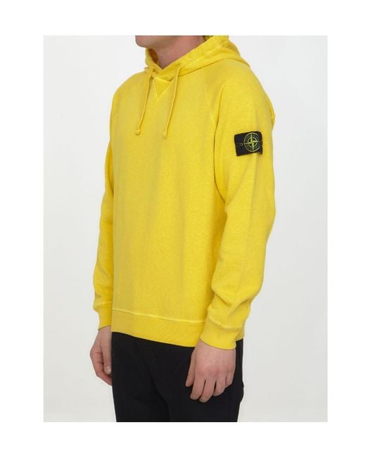 Stone Island Yellow Compass-Patch Pullover Hoodie for men