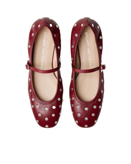 Stuart Weitzman Red Claris Stud Ballet Flats