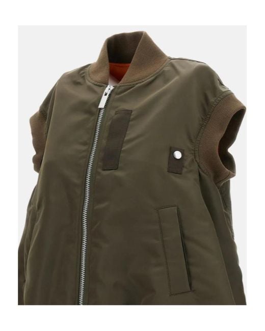 Sacai Green Asymmetric Hem Zip-Up Gilet