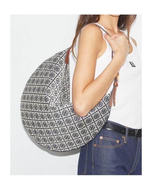 Tory Burch Gray T Monogram Balloon Bag