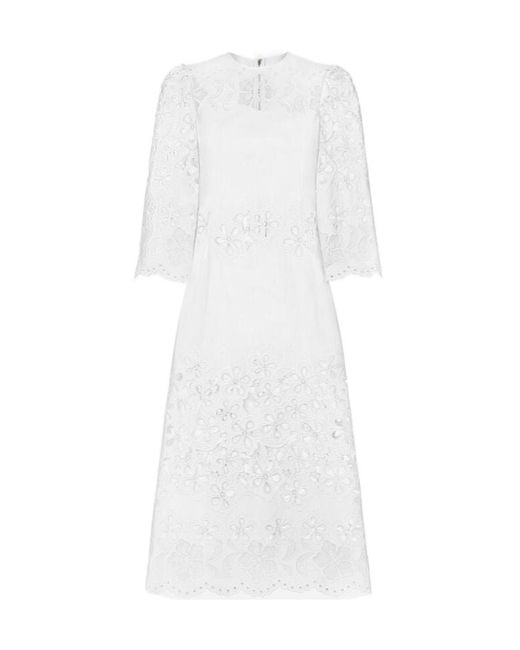 Dolce & Gabbana White Cut-Out Detailed Calf-Length Dress