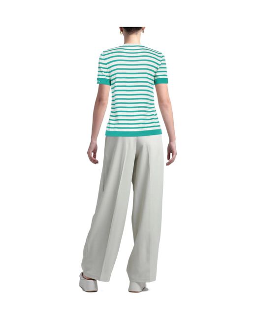 Max Mara Green Striped Short-Sleeved Knitted Top