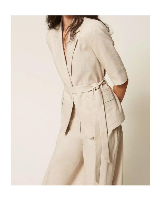 Twinset Natural Short-Sleeve Belted Blazer