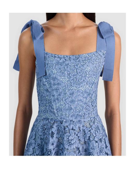 Alice + Olivia Blue Rosalee Lace Bustier Dress