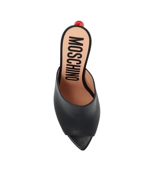 Moschino Black Heart-Detail Open Pointed-Toe Mules