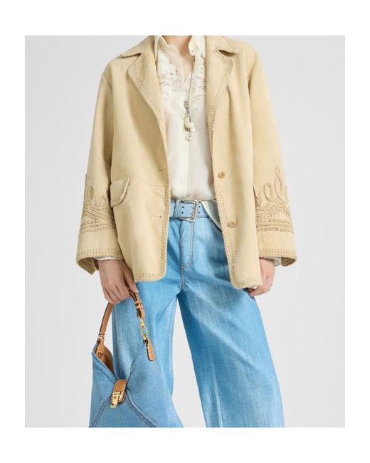 Ermanno Scervino Natural Embroidery Suede Jacket