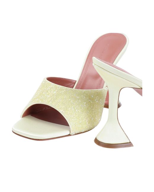 AMINA MUADDI Metallic Square Toe High Heel Sandals