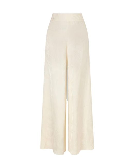 Johanna Ortiz White Satin Jacquard Wide-Leg Pant