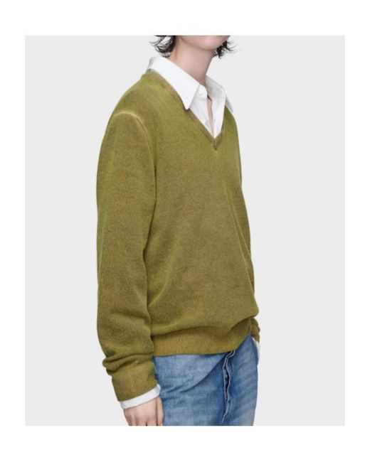 Maison Margiela Green Virgin Wool V-Neck Sweater