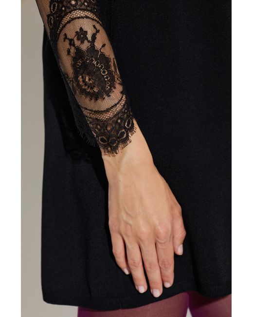 Valentino Black Round Neck Long Sleeve Dress