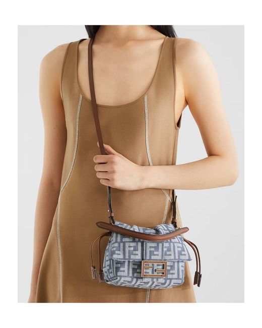 Fendi Gray Denim-Effect Ff Jacquard Bag