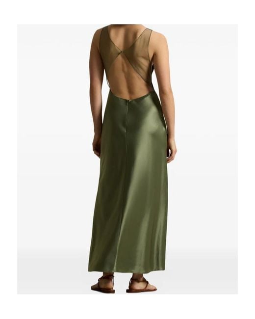 Polo Ralph Lauren Green Sheer-Panel Satin Dress