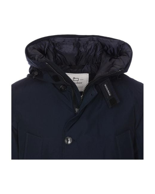 Woolrich Blue Long-Sleeved Button Coat for men