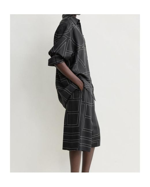 Totême Black Monogram-Embroidered Silk Shirt