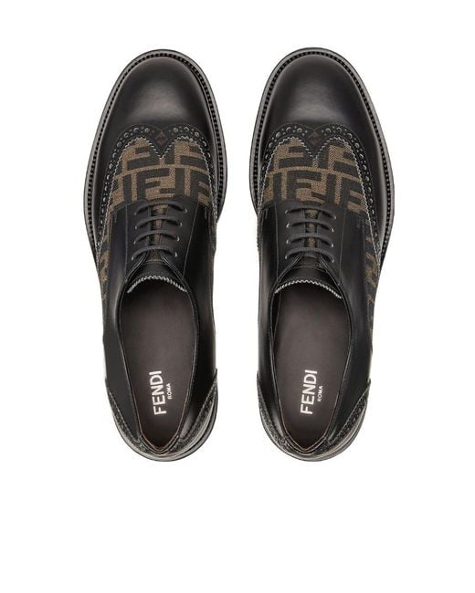 Fendi Black Ff-Motif Detail Derby Lace-Up Shoes for men