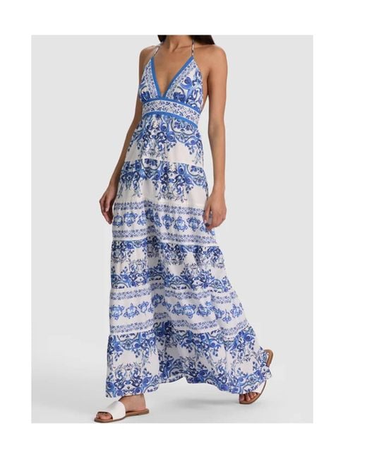 Alice + Olivia Blue Karolina Printed Halterneck Maxi Dress