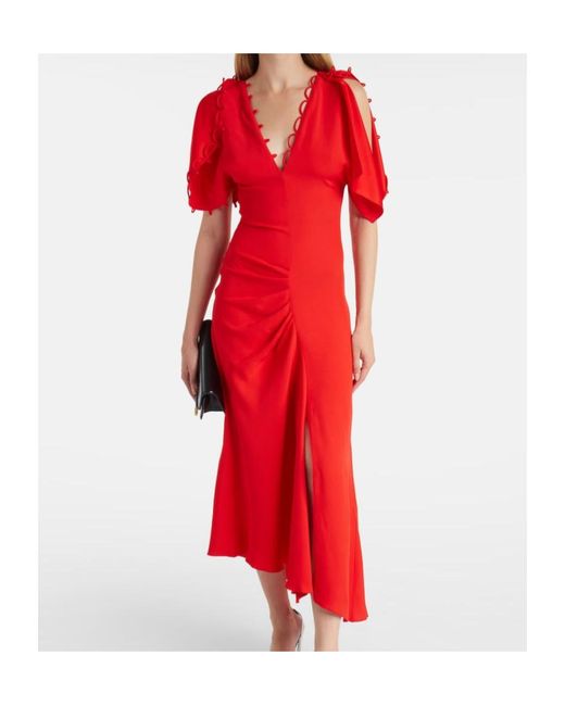 Victoria Beckham Red Asymmetric Draped Maxi Dress