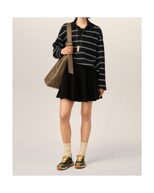 AMI Black Striped Cotton Polo With Ami Patch for men