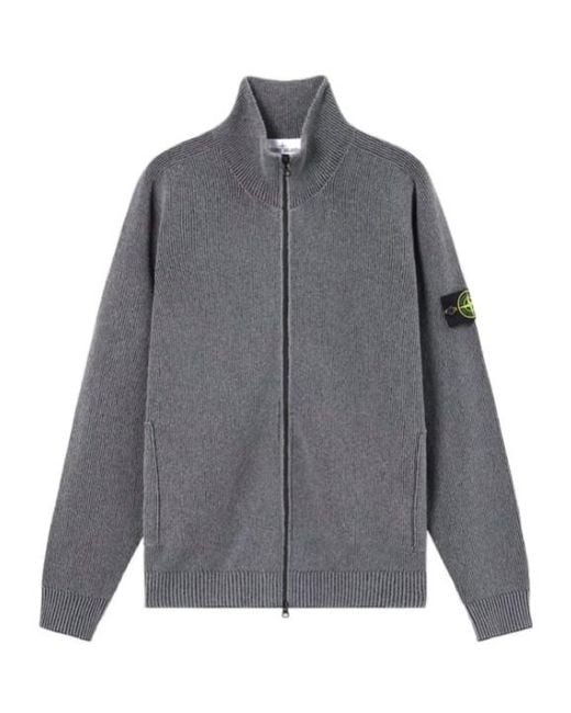 Stone Island Gray High-Neck Zipped Knit Cardigan for men