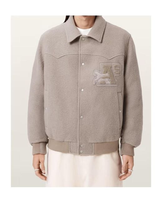 AllSaints Gray Royce Logo Wool Jacket for men
