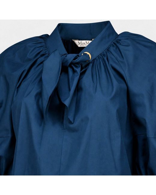 Max Mara Blue Gathered Poplin Shirt Dress