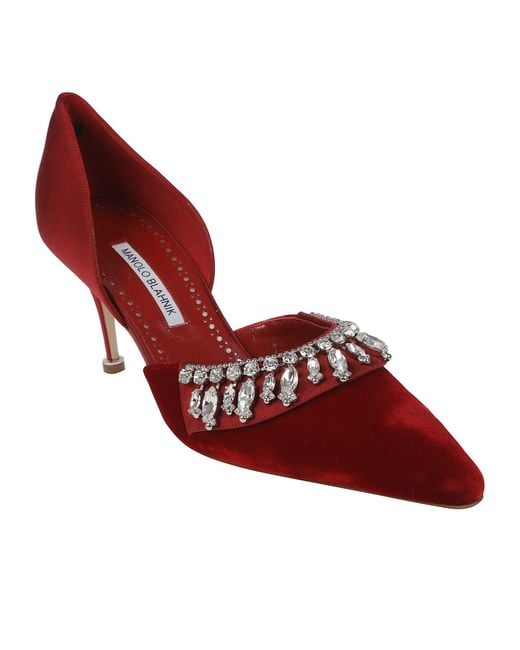 Manolo Blahnik Red Embellished Heeled Pumps