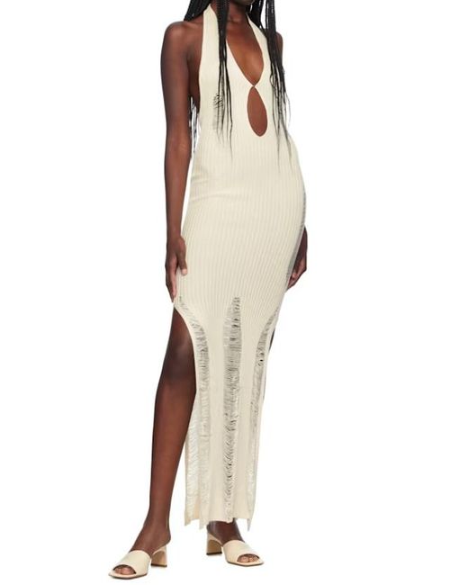 AYA MUSE White Ribbed Knitted Dress