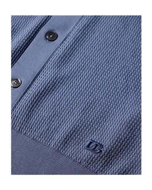 Dolce & Gabbana Blue Vertical Rib Knit Shirt With Polo Collar for men