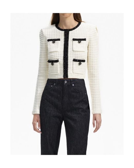 Self-Portrait Blue Textured Knitted Cardigan