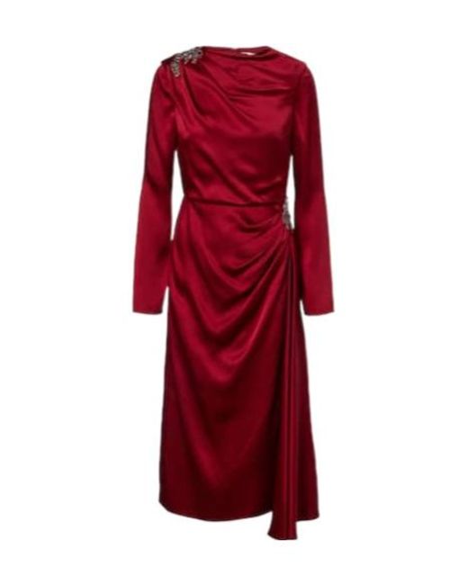 Erdem Red Crystal-Embellished Satin Cady Cocktail Dress