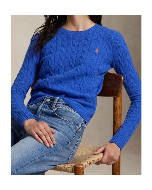 Polo Ralph Lauren Blue Logo Embroidered Cable-Knitted Jumper
