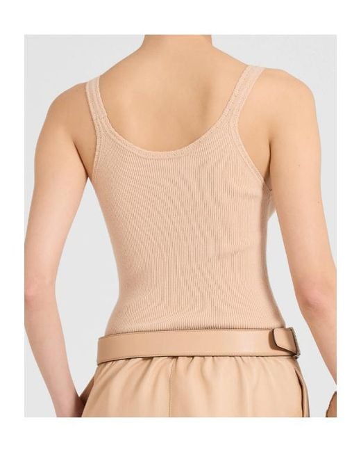 Ermanno Scervino Natural Ribbed-Knit Scoop-Neck Top