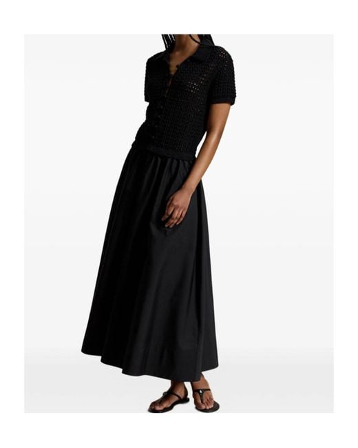 Polo Ralph Lauren Black Crochet-Knit Flared Midi Dress