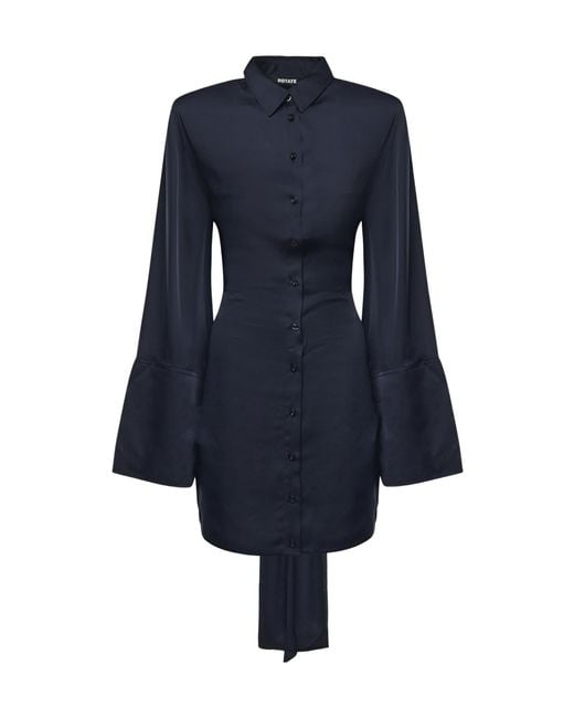 ROTATE BIRGER CHRISTENSEN Blue Tie-Waist Shirt Dress
