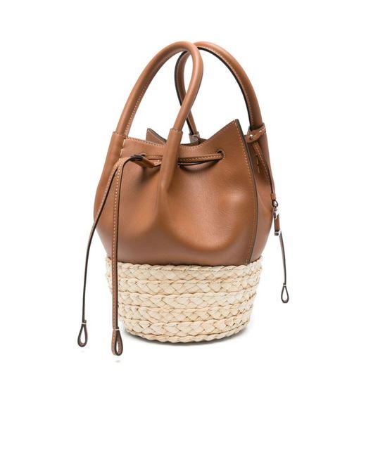 Tod's Brown Logo Embossed Panelled Bucket Bag