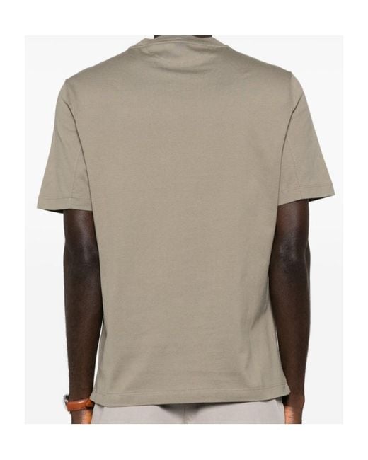 Brunello Cucinelli Natural Logo Embroidered Crewneck T-Shirt for men