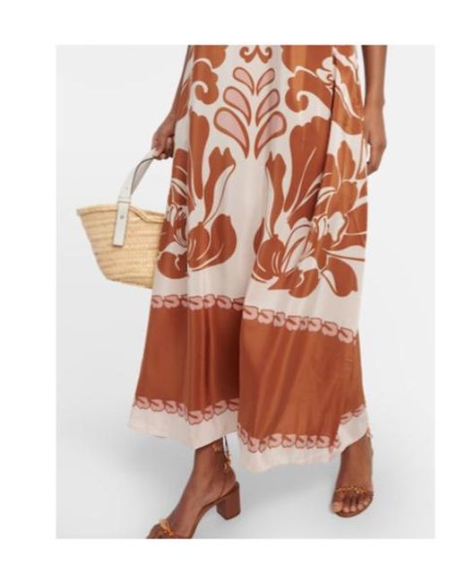 Adriana Degreas Natural Printed Strapless Silk Maxi Dress