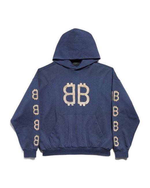 Balenciaga Blue Bb Crypto Logo Printed Hoodie