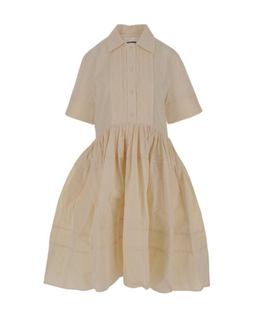 【送料&関税込】Jil Sander Short-sleeved Midi Dress Jil Sander Short Sleeve Dress in Natural | Lyst