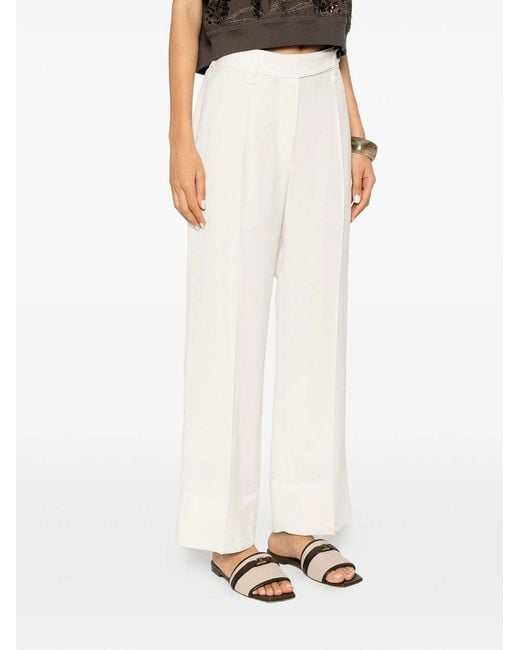 Brunello Cucinelli White Pleated Straight-Leg Pants
