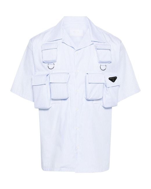 Prada White Long-Sleeved Poplin Shirt for men