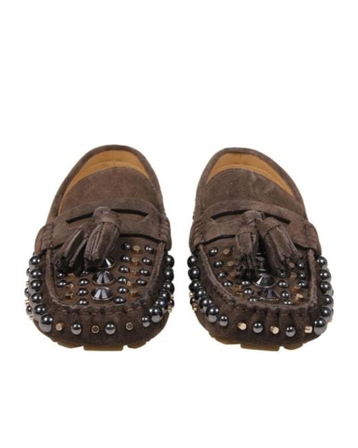 Strategia Brown R51 Studded Tassel Flat Shoes