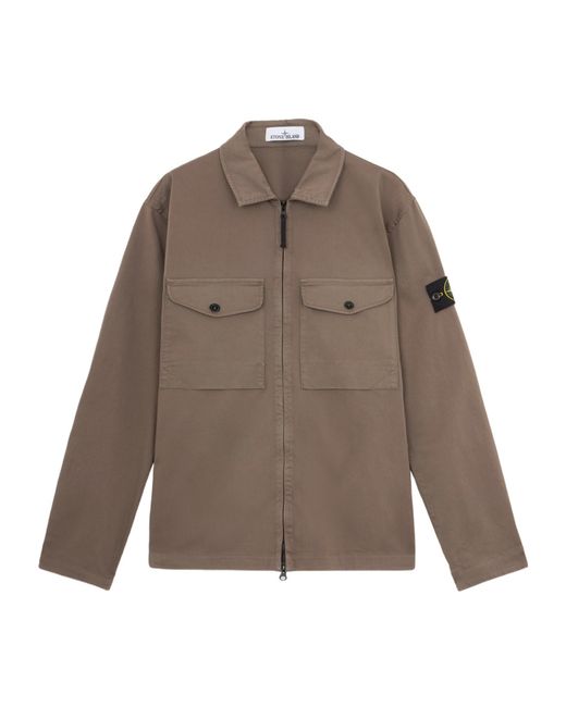 Stone Island Brown Logo Patch Zip-Up Jacket for men