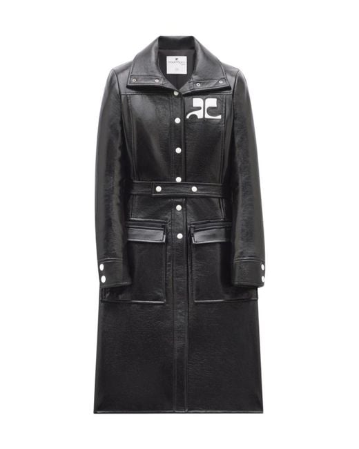Courreges Black Logo-Patch Trench Coat