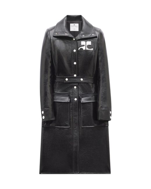 Courreges Black Logo-Patch Trench Coat