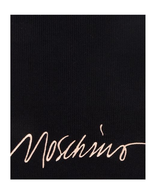 Moschino Black Logo Embroidery Striped Scarf for men
