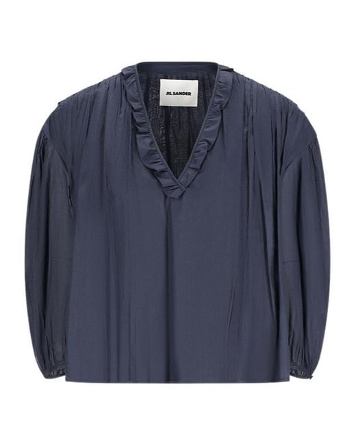 Jil Sander Blue Ruffled Pleated Blouse