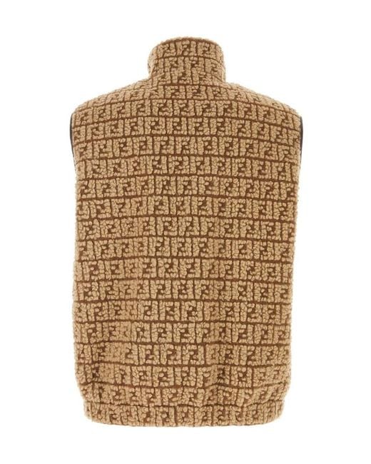 Fendi Brown High Neck Zip-Up Teddy Vest for men