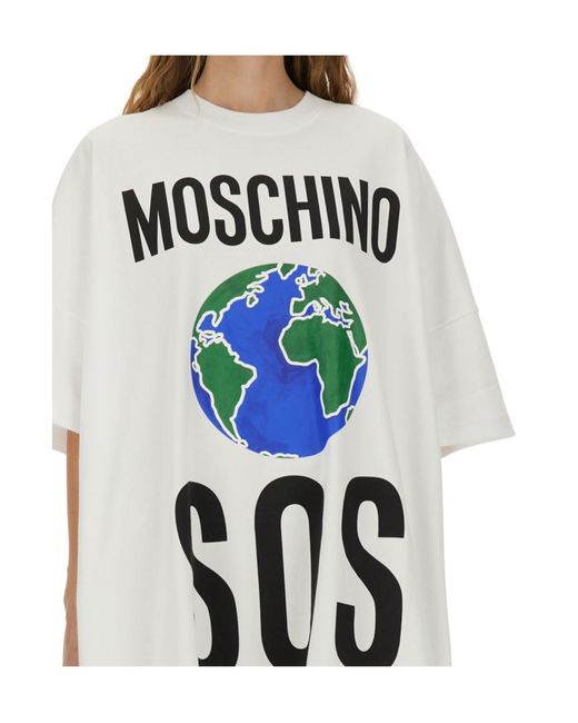 Moschino White Logo-Printed Crewneck Dress
