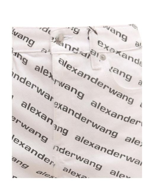 T By Alexander Wang White Logo Print Denim Shorts